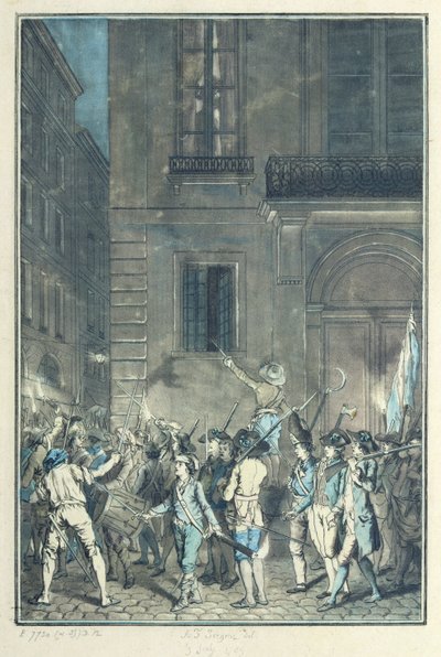 La folla che vaga per le strade di Parigi portando torce di notte nel luglio 1789 da Antoine Louis Francois Sergent Marceau